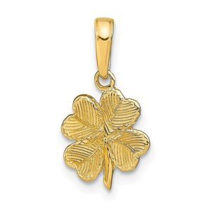 14k Yellow Gold Textured Four Leaf Clover Pendant, 10mm (3/8 inch)